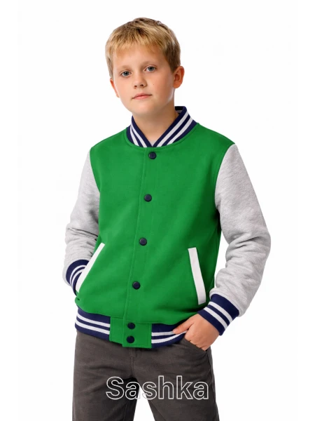 Бомбер для хлопчика Sashka зелено-сірий утеплений, розмір 98-182